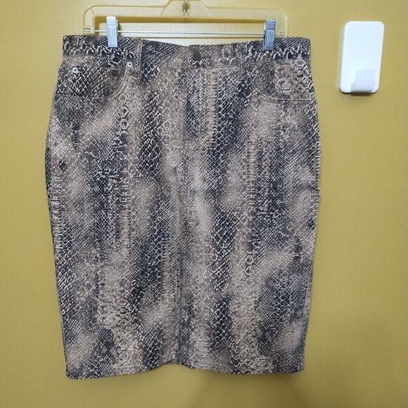 VTG 90s Lauren Ralph Lauren Denim Snakeskin Pencil Skirt Sz 10 Bold Boho - Picture 1 of 7